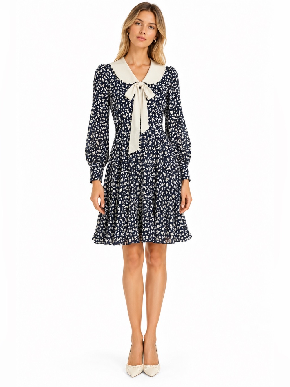 L.K. Bennett 100% Silk Navy Floral Peter Pan Collar Bow Dress US 6
Beautiful L.